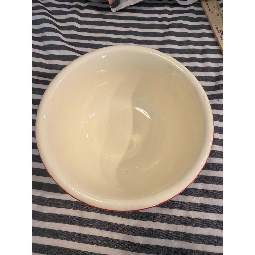 Vintage Homer Laughlin Floral Mixing Bowl Cream Red Trim 9 Inch Made in USA